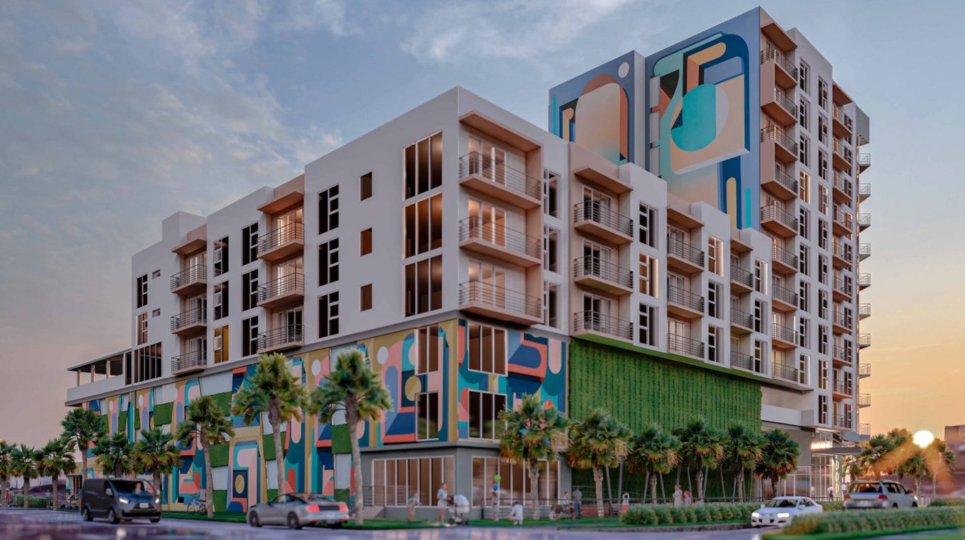 Modern multifamily residential development rendering