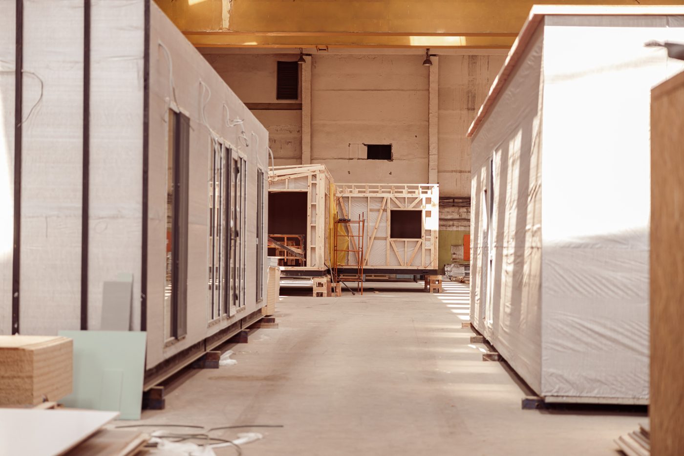 Modular volumetric construction units being assembled